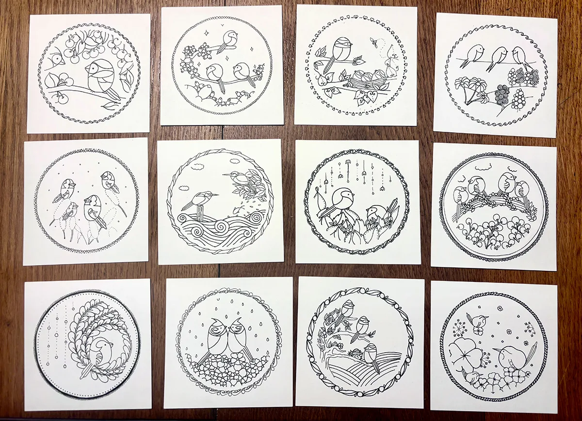 12 coloriages de Petits Oiseaux Zenoki